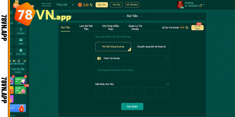 Hướng dẫn thực hiện rút tiền 78VN